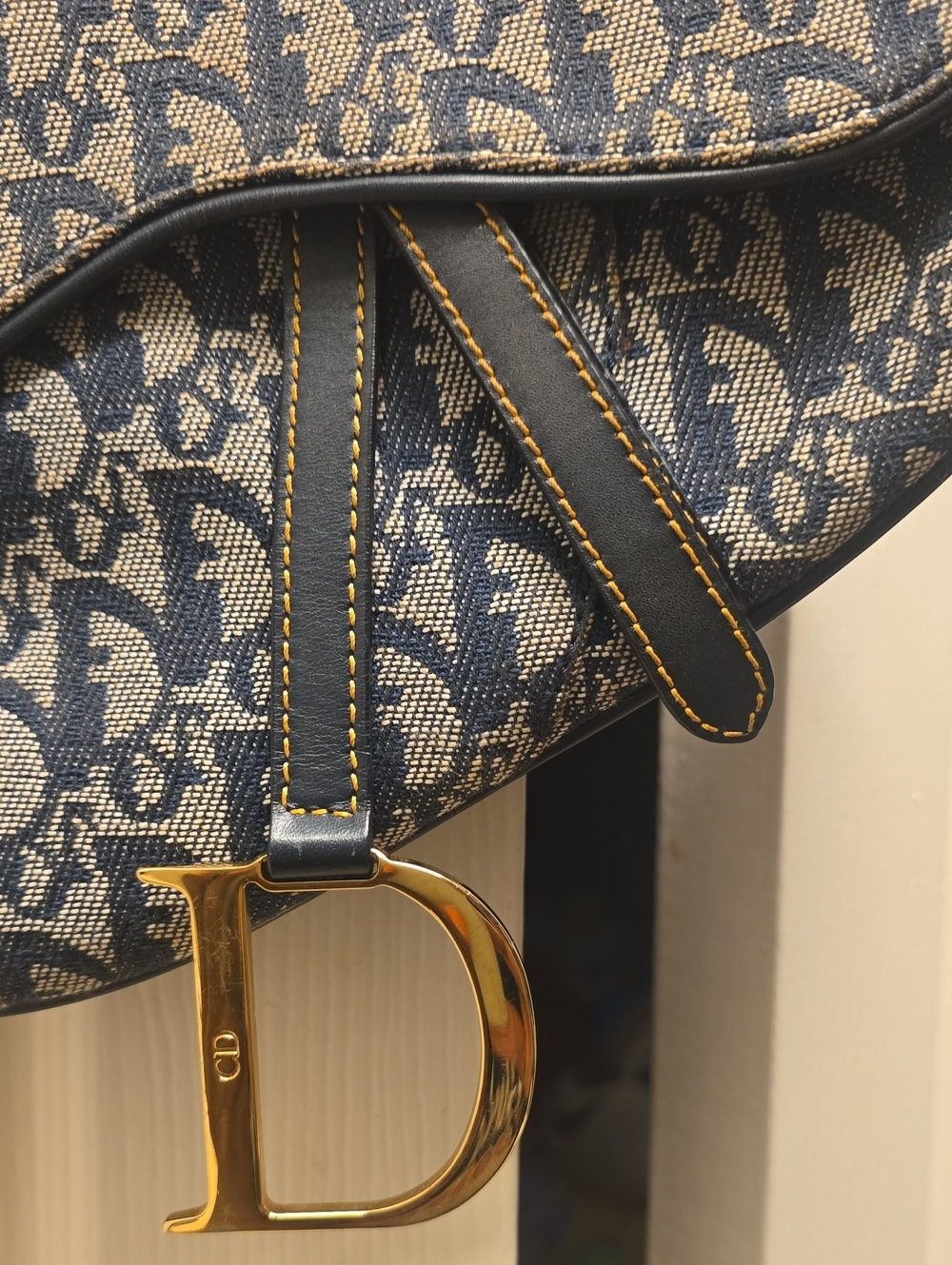 Dior Blue and Cream Saddle Shoulder Bag with Gold Hardware - Picture 15 of 17